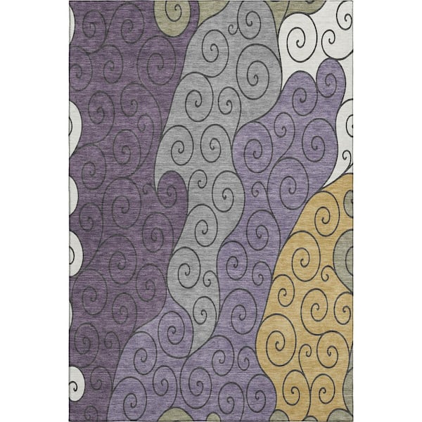 Mayfield Premium Machine Washable Abstract AMF2464 Plum 10 ft. x 14 ft. Area Rug