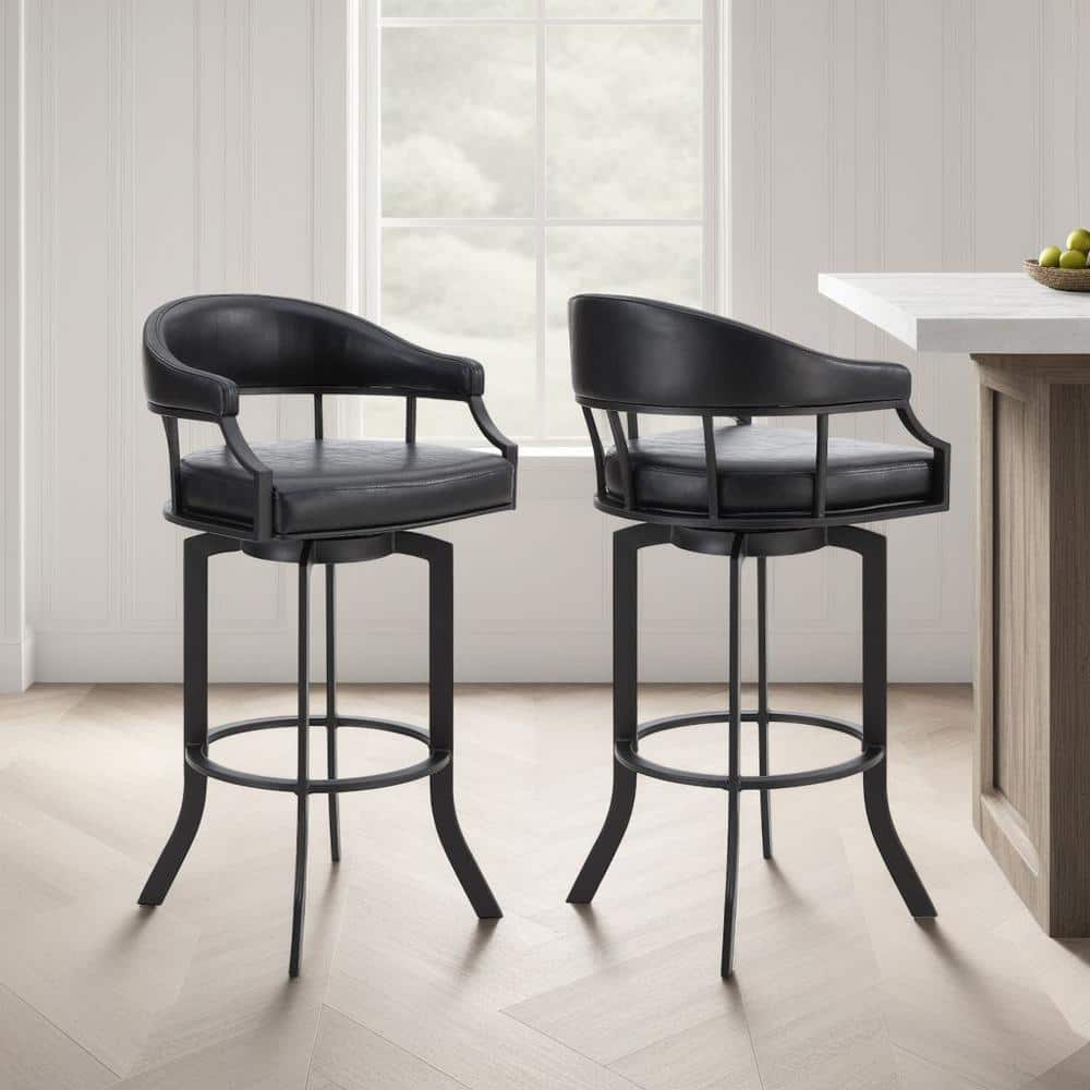 Black Faux Leather Swivel Bar Stool with Metal Frame