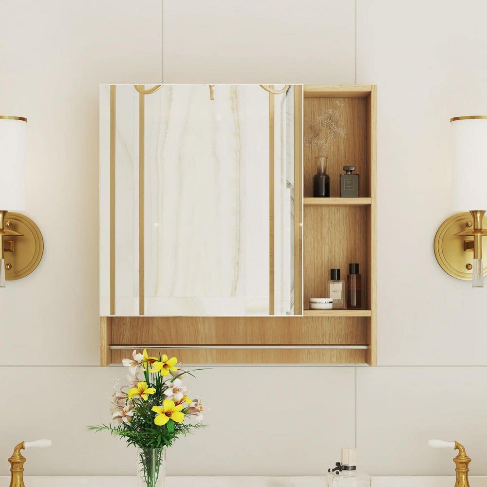 22 in. W x 21 in. H Rectangular MDF Medicine Cabinet with Mirror, Storage Cabinet with Shelves and Towel Rack, Brown price history on PriceWatchPro