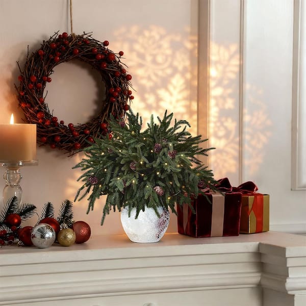 23.6 in. Green Christmas Norfolk Pine Branches with Warm Lights, Artificial Christmas Pine Branches Set of 12