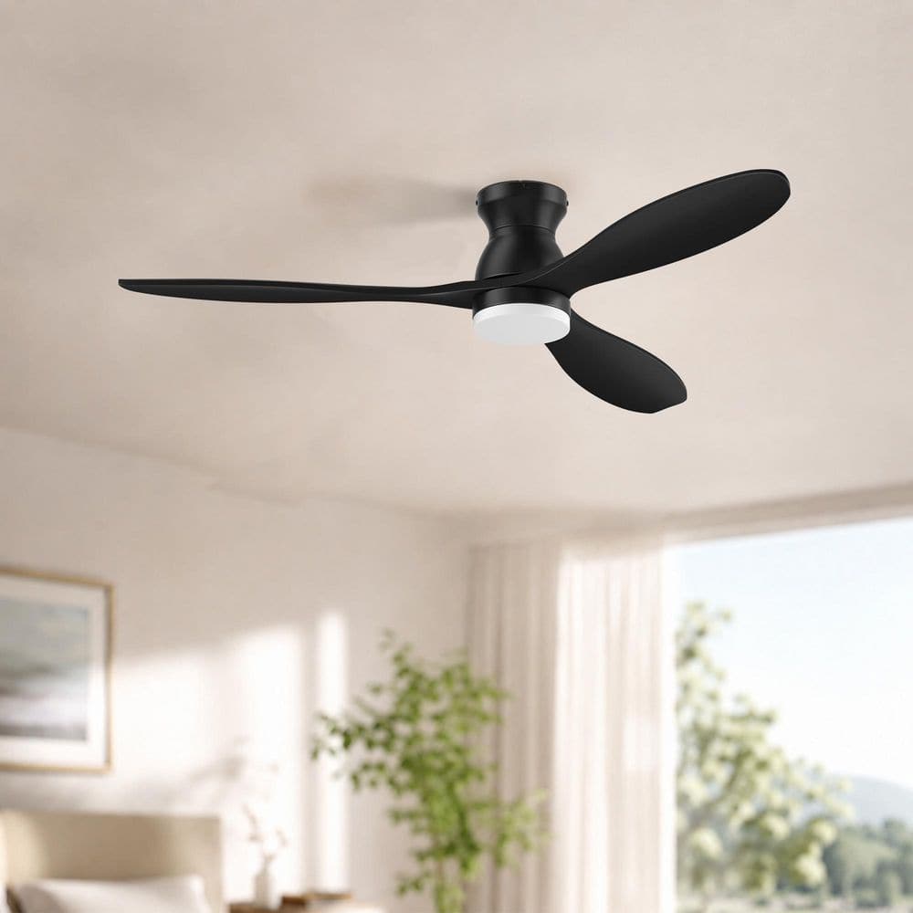 52 in. Modern Wood Flush Mount Ceiling Fan,Solid Wood Blades,Dimmable,Voice via Alexa/APP/Remote,Indoor/Outdoor,Black price history on PriceWatchPro