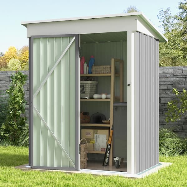 5 ft. W x 3 ft. D Outdoor Storage Gray Metal Shed with Sloping Roof and Lockable Door (16 sq. ft.)