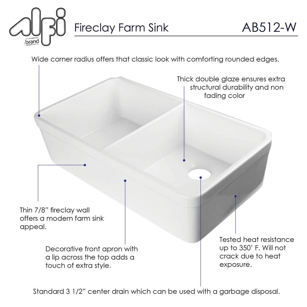 32'' White Double Bowl Fireclay Farmhouse Kitchen Sink