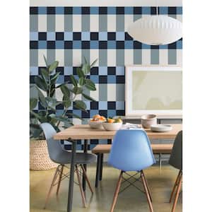 Blue Emily Rayna Framework Peel and Stick Wallpaper Roll