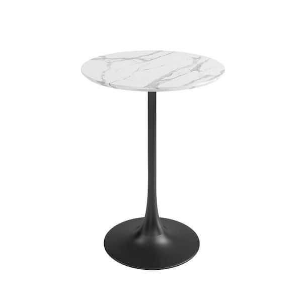 Jamesdar Kurv Collection 24 in. Counter Height Cafe Table, Round, White Faux Marble and Black