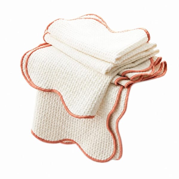 Coral Pink Waffle Polyester Kitchen Towels 28 in. x 16 in. Set of 2 for Dish Drying and Kitchen Cleanup