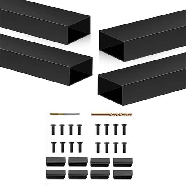 Matte Black 8in. x 1in. T304 Stainless Steel Stair Railing Kit Handrail 4 Pack with Nylon End Caps