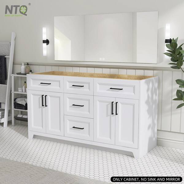 NTQ 60 in. W x 21.5 in. D x 33.5 in. H Bath Vanity Cabinet without Top Bathroom Vanity Morden Solid Wood in Pure White NR W BV60