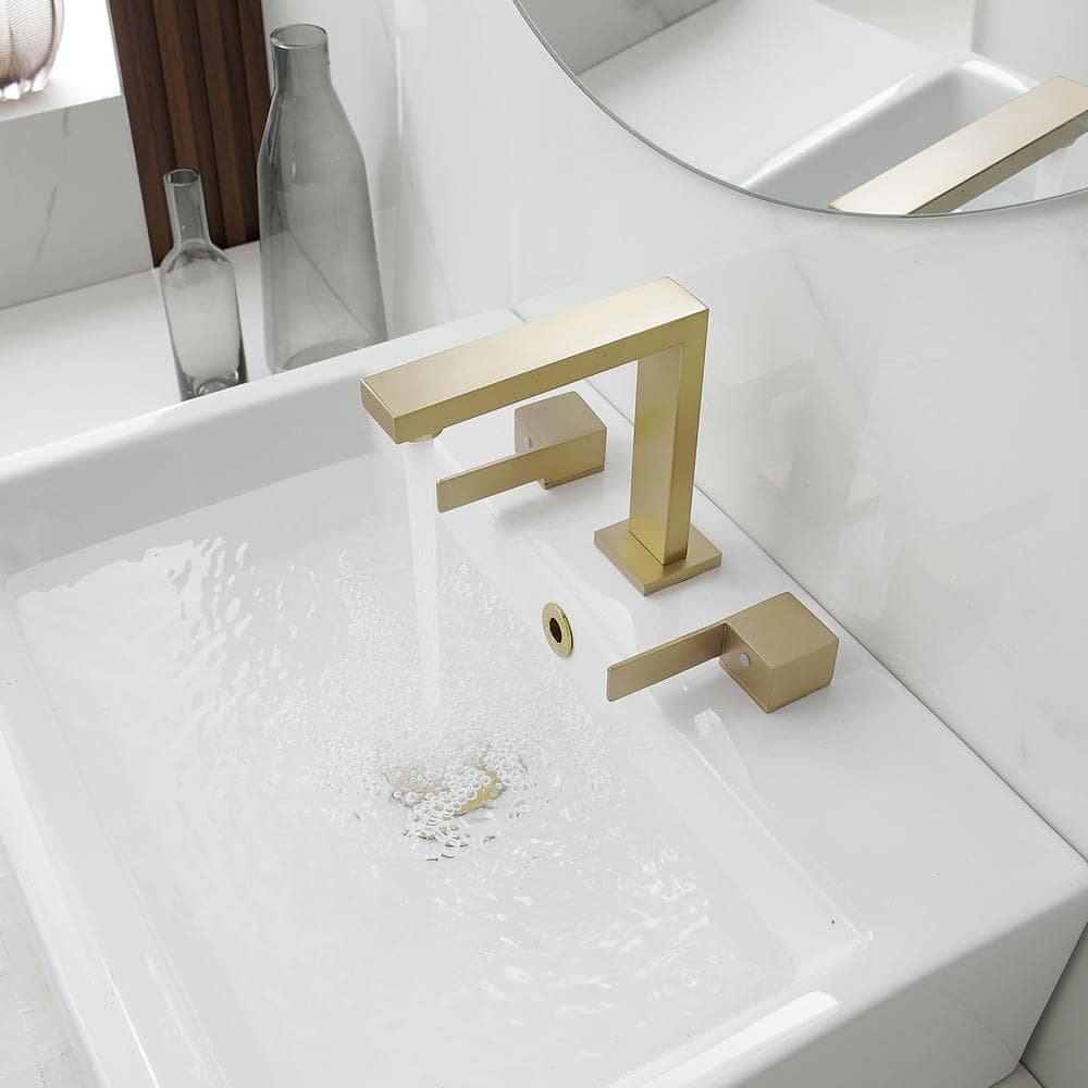 Brushed Gold Widespread Double Handle Mid-Arc Bathroom Faucet