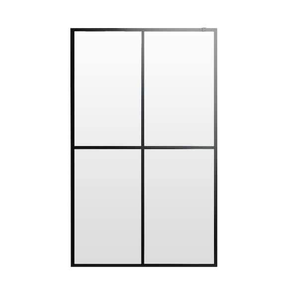 ANGELES HOME 34 in. W x 72 in. H Fixed Framed Walk-in Shower Door in Black with Frosted Tempered Glass