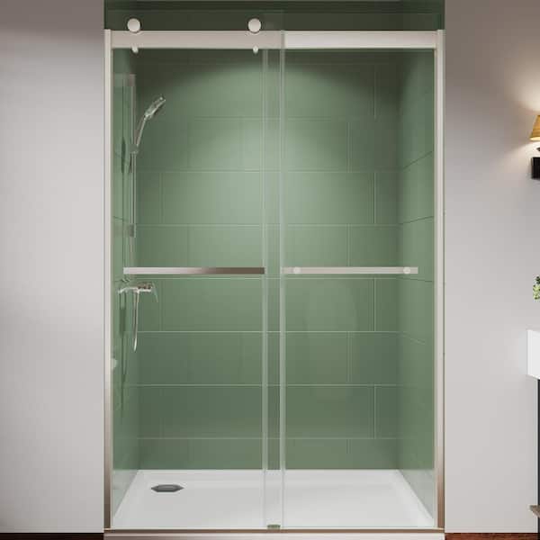ES-DIY 44 in. W - 48 in. W x 74 in. H Sliding Semi-Frameless Shower Door in Brushed Nickel with 5/16 in. (8 mm) Clear Glass