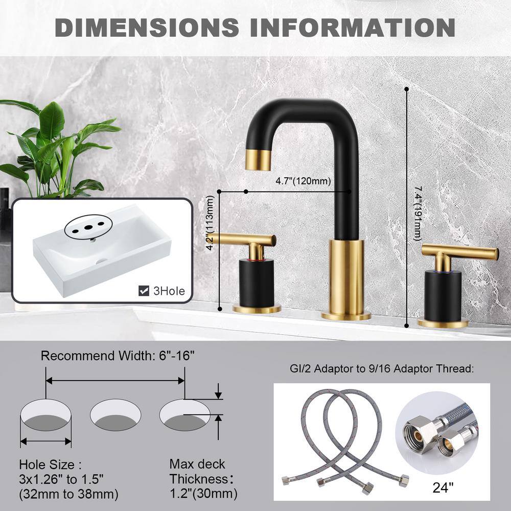 8 in. Black and Gold Double Handle Widespread Bathroom Faucet