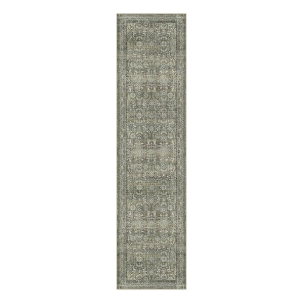 Solo 2 ft. X 8 ft. Brown Distressed Vintage Floral Runner Rug