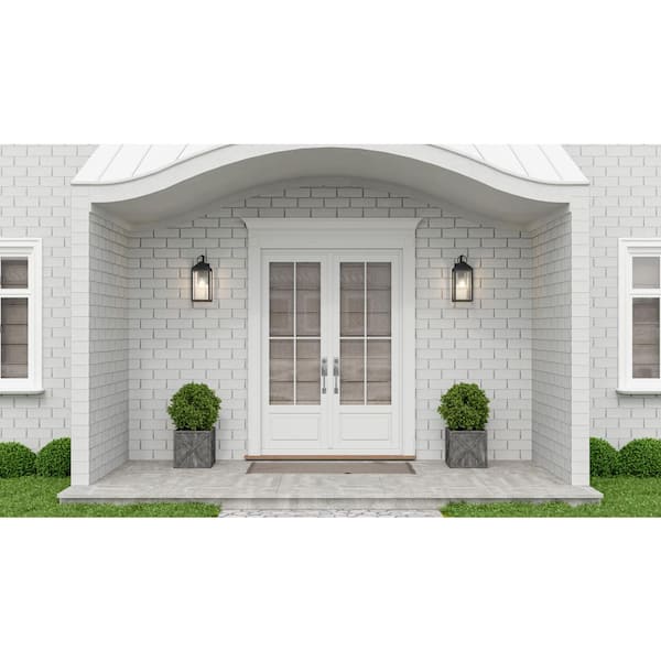 Thorpe 6 in. 1-Light Mottled Black Outdoor Wall Lantern Sconce with Clear Tempered Glass