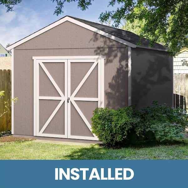 Handy Home Products Professionally Installed Rookwood 10 ft. x 12 ft. Outdoor Wood Shed with Smartside- Driftwood Grey Shingle (120 sq. ft.)