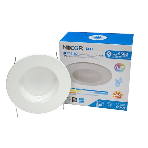 NICOR DLR Series 6 in. White Sunset Dimmable 3000K to 2000K Integrated LED Recessed Downlight Trim Kit, 95 CRI