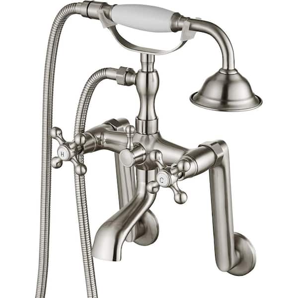 Unbranded Single-Handle Claw Foot Tub Faucet with 6 in. Center Adjustable Swing Arms Tub Mount Short Adapter in. Brushed Nickel