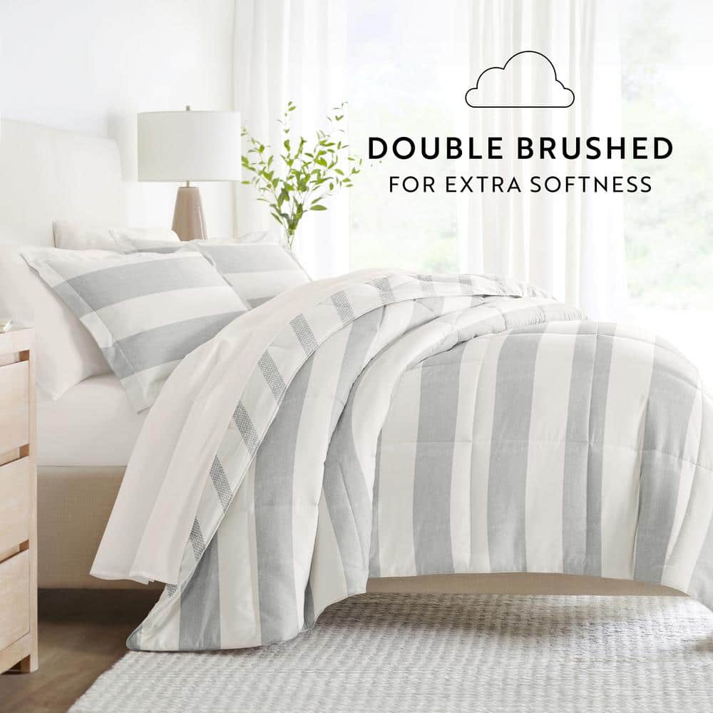 Twin Gray and White Microfiber Bedding Set with Distressed Stripe Pattern