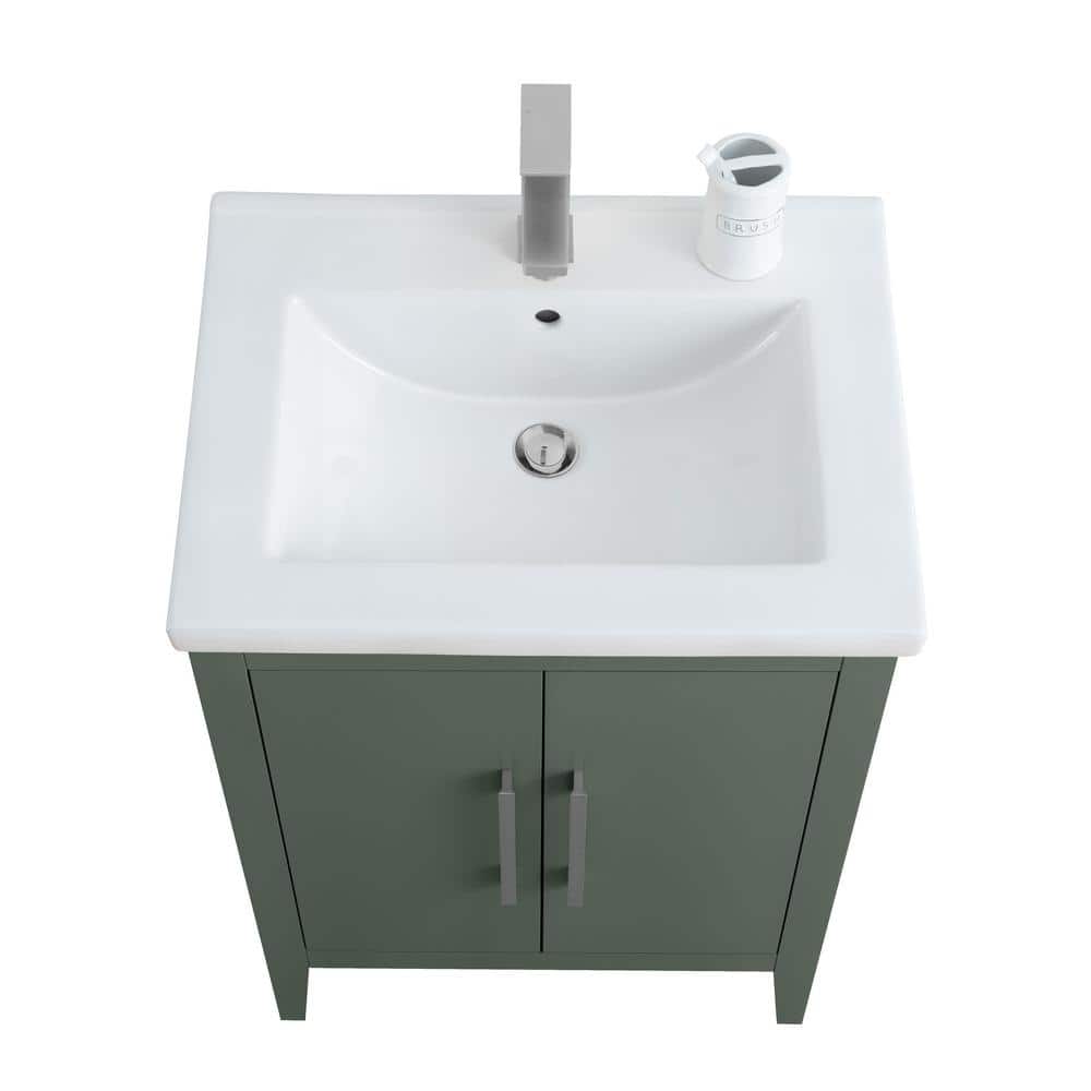Vintage Green 24" Single Bathroom Vanity with Ceramic Countertop