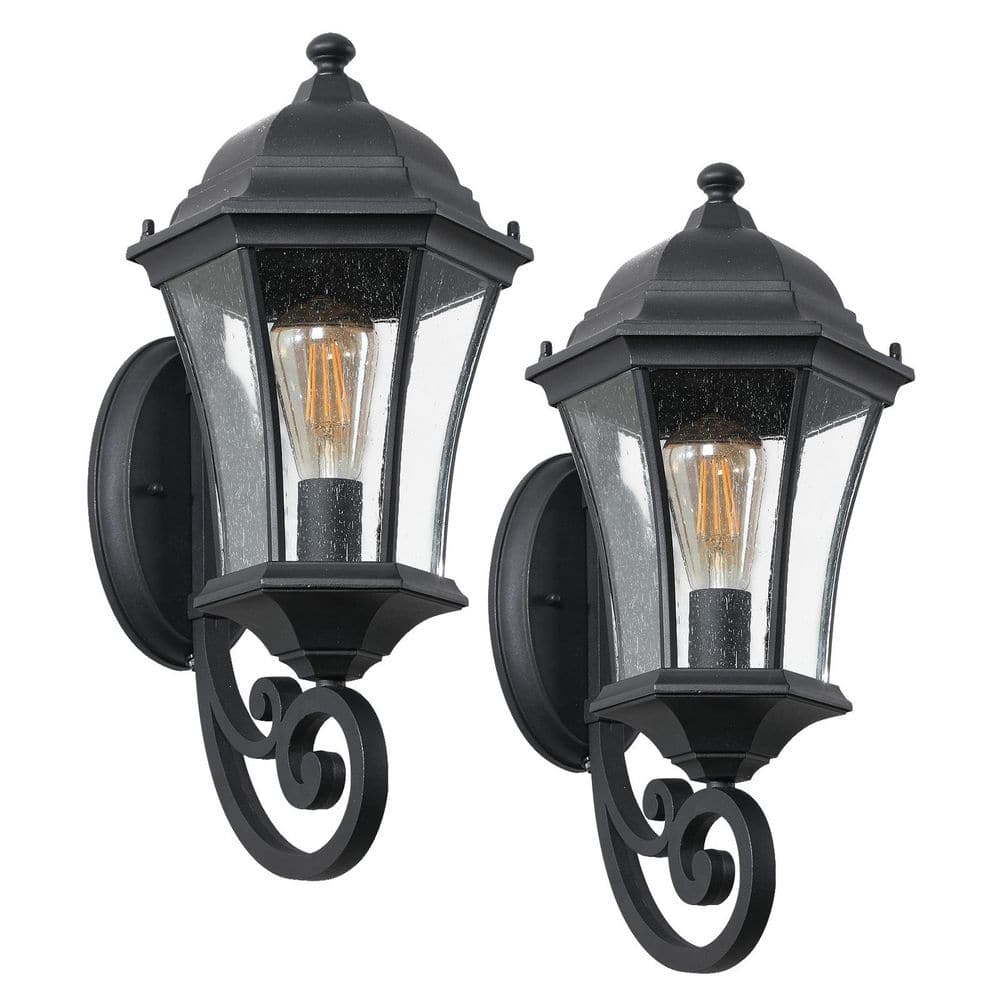20 in. Black Outdoor Dusk to Dawn Hardwired Wall Lantern Sconce with Clear 