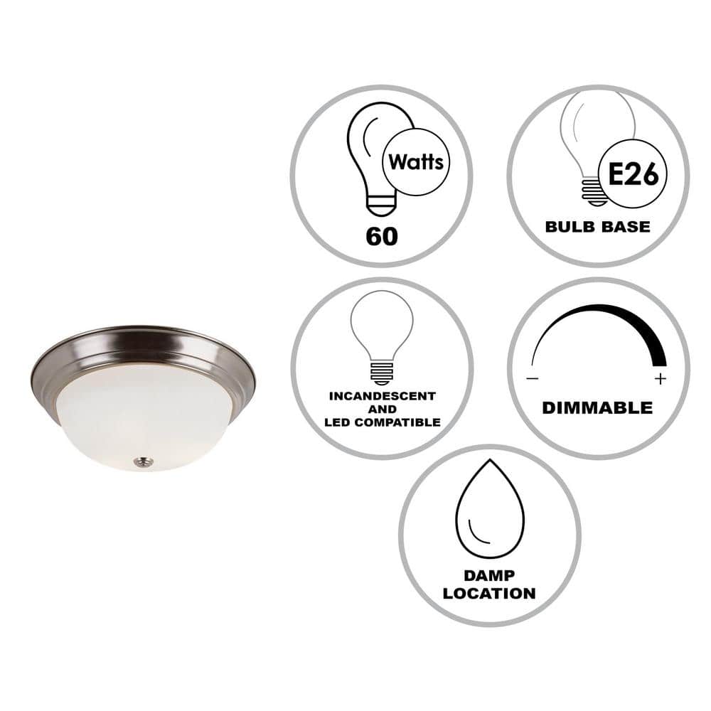 Bowers 11" Brushed Nickel Flush Mount with White Frosted Glass