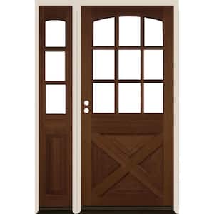 50 in. x 80 in. Farmhouse X Panel RH 1/2 Lite Clear Glass Provincial Stain Douglas Fir Prehung Front Door with LSL