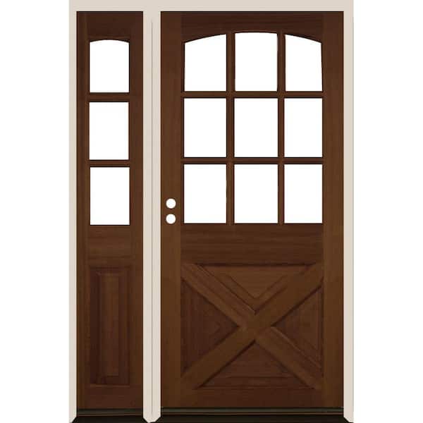 Krosswood Doors 50 in. x 80 in. Farmhouse X Panel RH 1/2 Lite Clear Glass Provincial Stain Douglas Fir Prehung Front Door with LSL