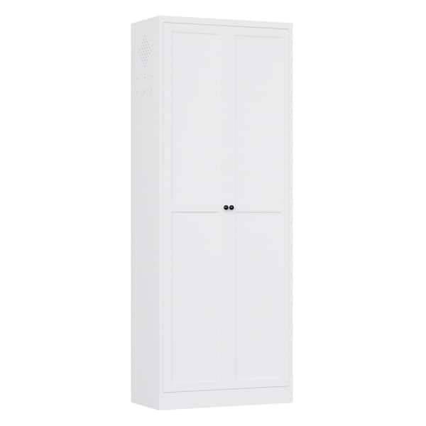 72 in. White Metal Pantry Cabinet with 5-Adjustable Shelves, Tool-Free Assembly in White
