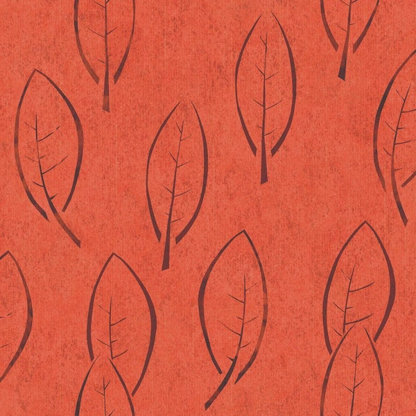 The Wallpaper Company 56 sq. ft. Orange Outlined Leaf Wallpaper