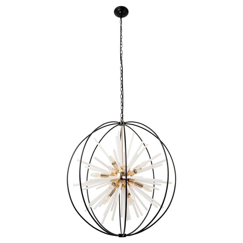 Modern Sputnik 12-Light Black and Gold Globe Glass Tubes Chandelier for Foyer Living Room with No Bulbs Included price history on PriceWatchPro