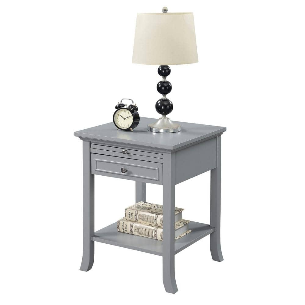 Heritage Gray Square Wood End Table with Storage and Pull-Out Shelf