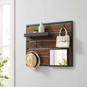 Seafuloy Espresso Entryway Wall Mounted Coat Rack with 4 Dual Hooks Living  Room Wooden Storage Shelf YM-39294-H - The Home Depot