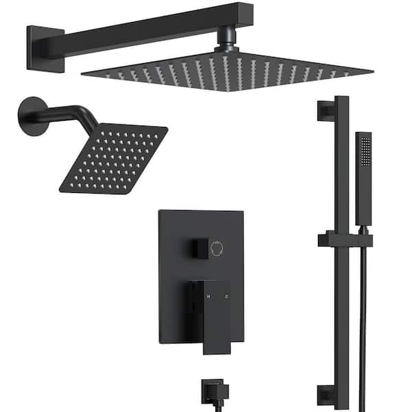 EVERSTEIN 3-Spray Patterns 2.5 GPM 10 and 6 in. Dual Shower Head Wall Mount Fixed Shower Head with Handheld In Matte Black