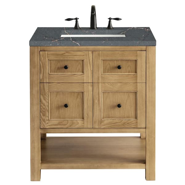 James Martin Vanities Breckenridge 30.0 in. W x 23.5 in. D x 34.2 in. H Single Bathroom Vanity Light Natural Oak and Parisien Bleu Quartz Top