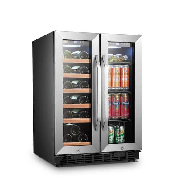LANBO Wine Refrigerator 23 in. Dual Zone 18-Bottle 55-Can Beverage and Wine cooler in Stainless Steel