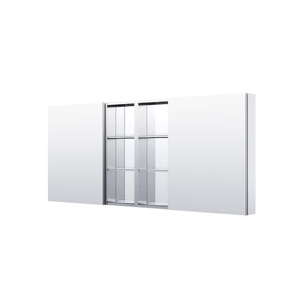 72 in. W x 30 in. H Rectangular Aluminum Soft Closing Medicine Cabinet with Mirror, Open Shelves, Recessed/Surface Mount