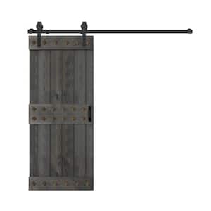 Mid-Century 36 in. x 84 in. Style Carbon Gray DIY Knotty Pine Wood Sliding Barn Door with Hardware Kit