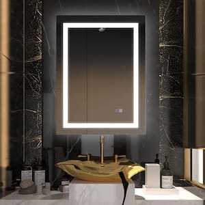 24 in. W x 32 in. H Rectangular Frameless LED Light and Anti-Fog Wall Bathroom Vanity Mirror in Matte White