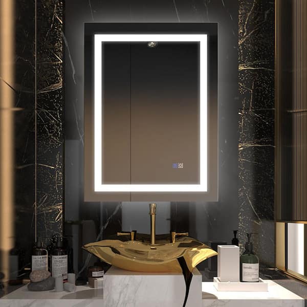 ES-DIY 24 in. W x 32 in. H Rectangular Frameless LED Light and Anti-Fog  Wall Bathroom Vanity Mirror in Matte White HOY1REBM2432VC - The Home Depot