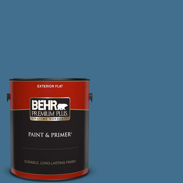BEHR PREMIUM PLUS 1 gal. #M500-5 Sojourn Blue Flat Exterior Paint & Primer