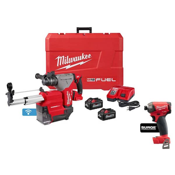 Milwaukee M18 FUEL 18V Lithium-Ion Brushless 1-1/8 in. Cordless SDS-Plus Rotary Hammer/Dust Extractor Kit w/SURGE Impact Driver