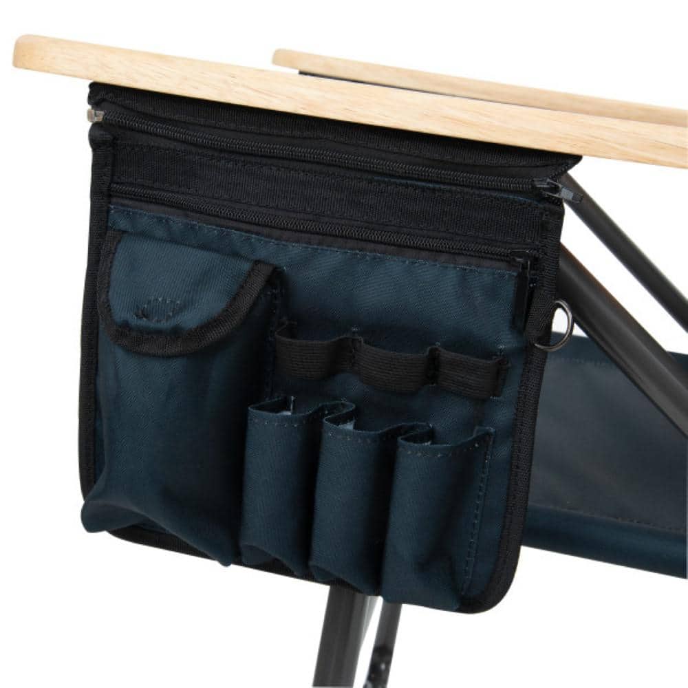 Gray and Black Steel Frame XXL Camping Chair with Wood Arms