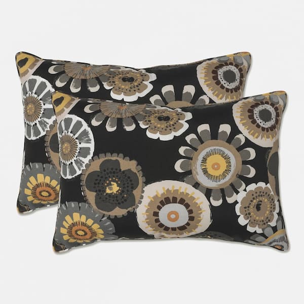 Pillow Perfect Floral Black Rectangular Outdoor Lumbar Throw Pillow 2-Pack