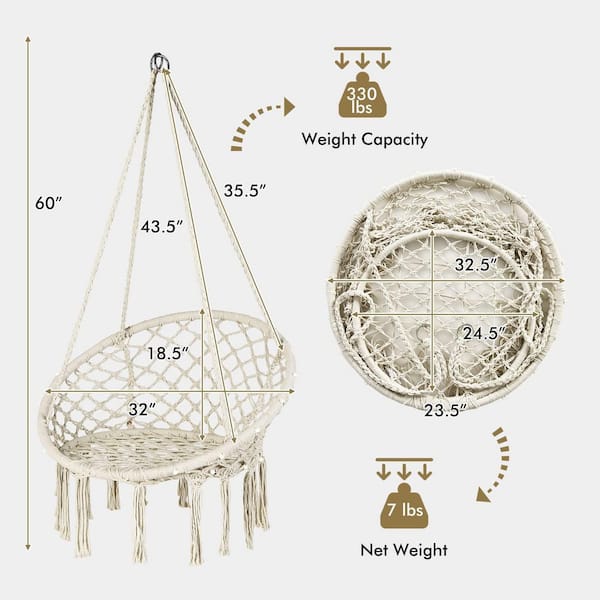 Alpulon 60 in. Indoor/Outdoor Macrame Hammock Chair LED Alpulon 60 in. Indoor/Outdoor Macrame Hammock Chair LED