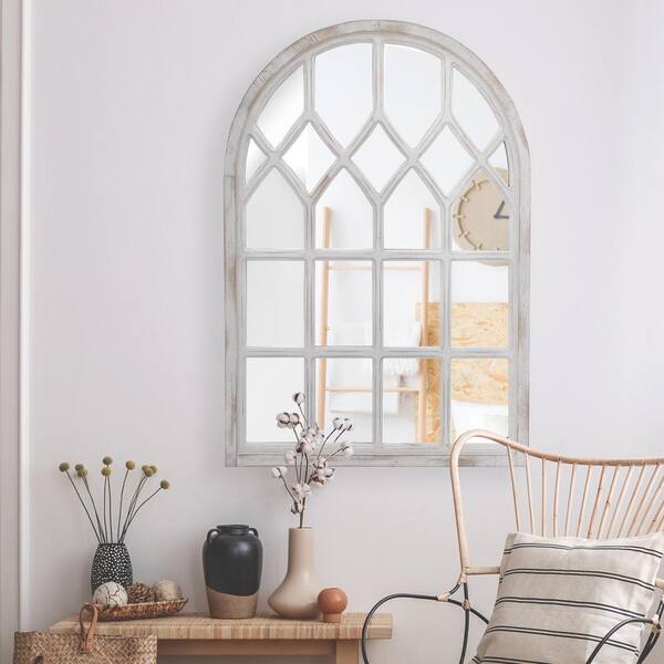 Home Decorators Collection Medium Arched White Windowpane Antiqued Classic  Accent Mirror (26 in. H x 36 in. W) MR20268-HD The Home Depot