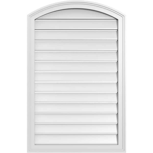 Ekena Millwork 26 in. x 38 in. Arch Top Surface Mount PVC Gable Vent: Decorative with Brickmould Frame