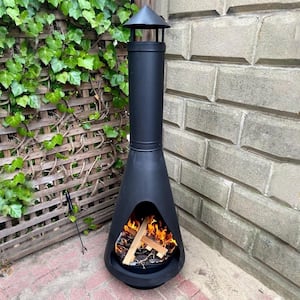 56 in. Steel Outdoor Wood Burning Chiminea Fire Pit with Log Poker Grate and Cover