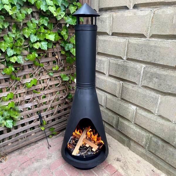 Sunnydaze Decor 56 In Steel Outdoor Wood Burning Chiminea Fire Pit With Log Poker Grate And Cover Kf 614 The Home Depot