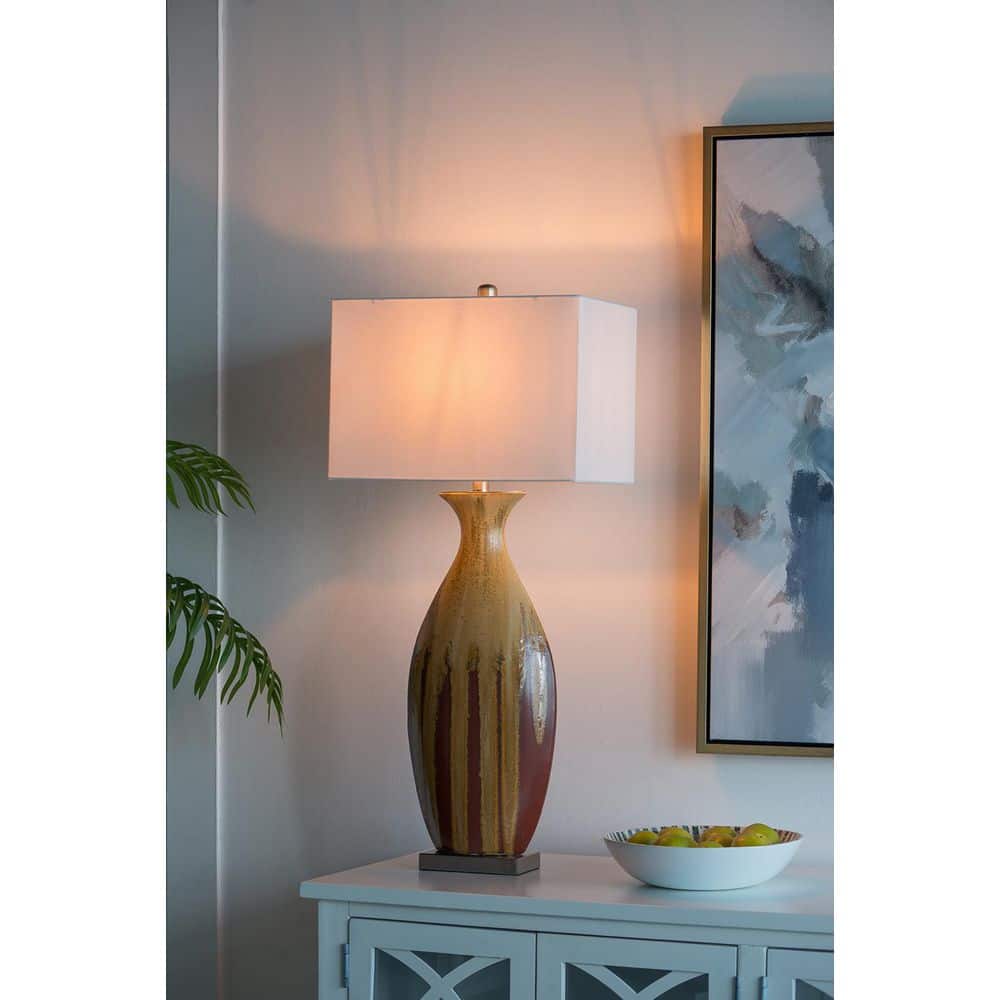 36 in. Orange Modern Integrated LED Ceramic Table Lamp for Living Room, Office and Bedroom with White Metal Shade price history on PriceWatchPro
