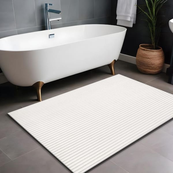 UltraPlush Touch 2 ft. x 3 ft. White Non-Slip Rubber Back Washable Polyester Stripes Indoor Area Rug